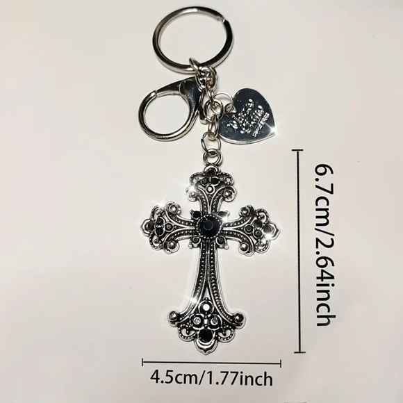 Elegant Silver and Black Cross Bag purse backpack charm kitchen gothic - Picture 3 of 4